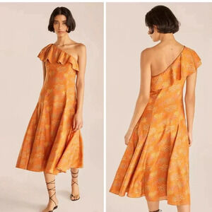 NWOT Rebecca Taylor Isabelle 100% Silk One-Shoulder Dress - Silk Habotai Ruffle